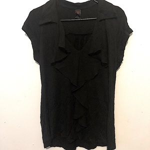 Black shirt with sheer ruffles sz L
